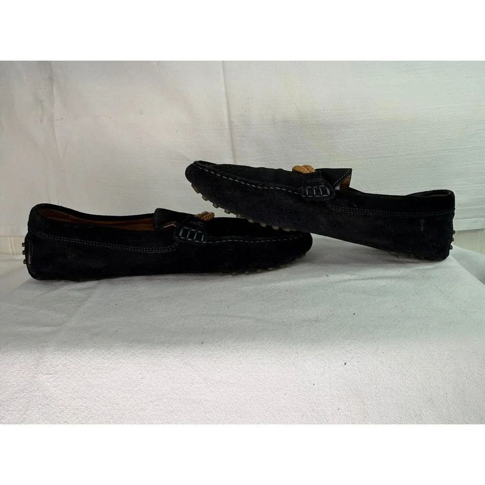 Mens Navy Blue Suede Driving Loafers Woven Strap Pebble Sole Size 9 US 42 EUR